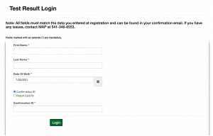 Access results login screenshot